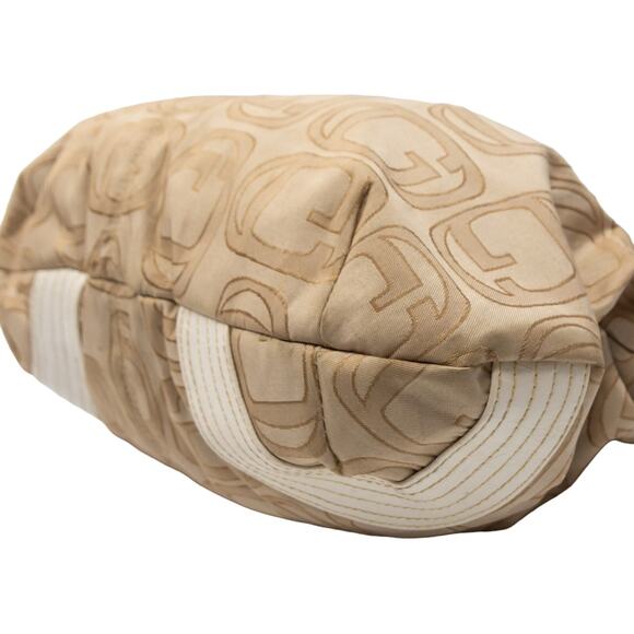 Vintage Womens Large Purse Tan White G Signature Roomy 3 Compartment Satchel Bag - Picture 6 of 8